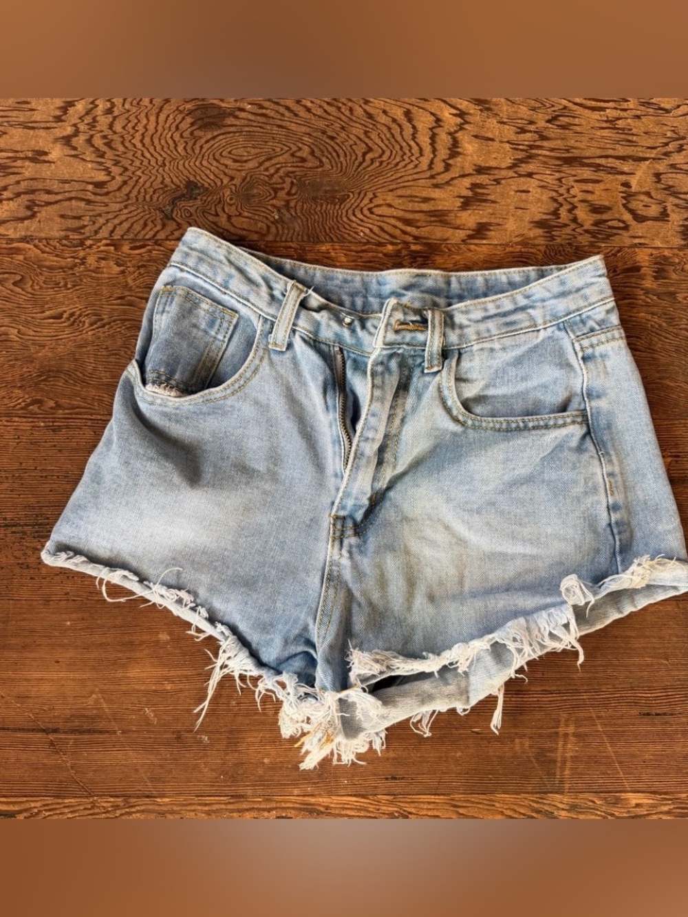 SHEIN Light Blue Denim Shorts with Red Butterfly Patches Size XS